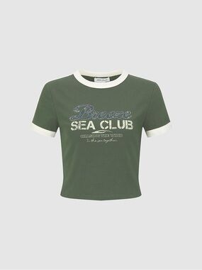 Urban Revival Olive Graphic Ringer Crop Tee
